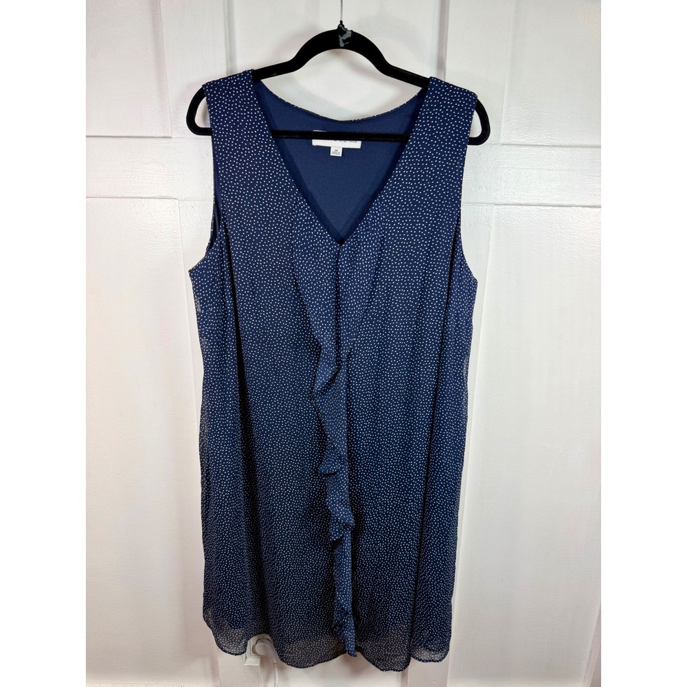 Emma & Michele Navy Blue Polka Dot Ruffle Front Sleeveless Shift Dress 2X - Picture 1 of 10